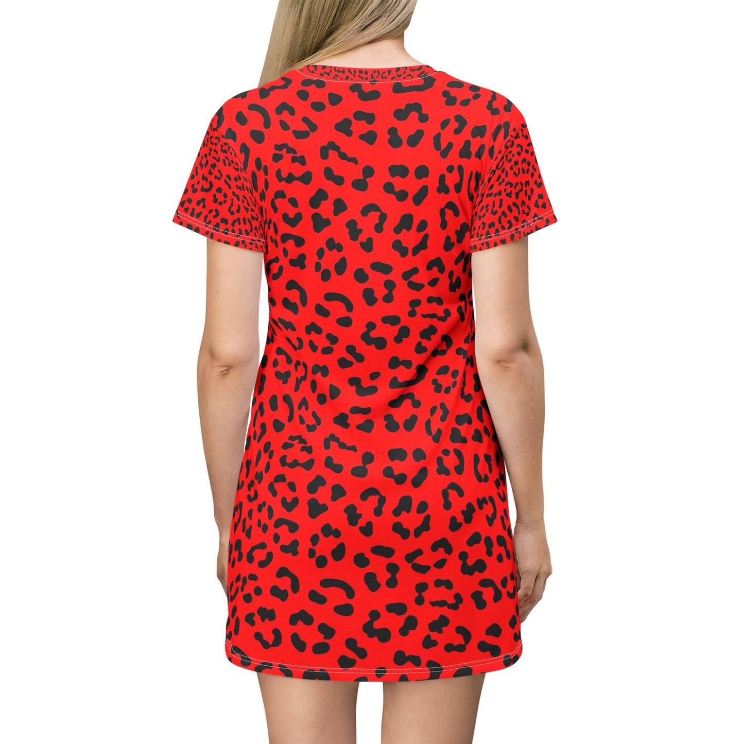 Red Leopard Print T-Shirt Dress — Bold Animal Print Mini Dress