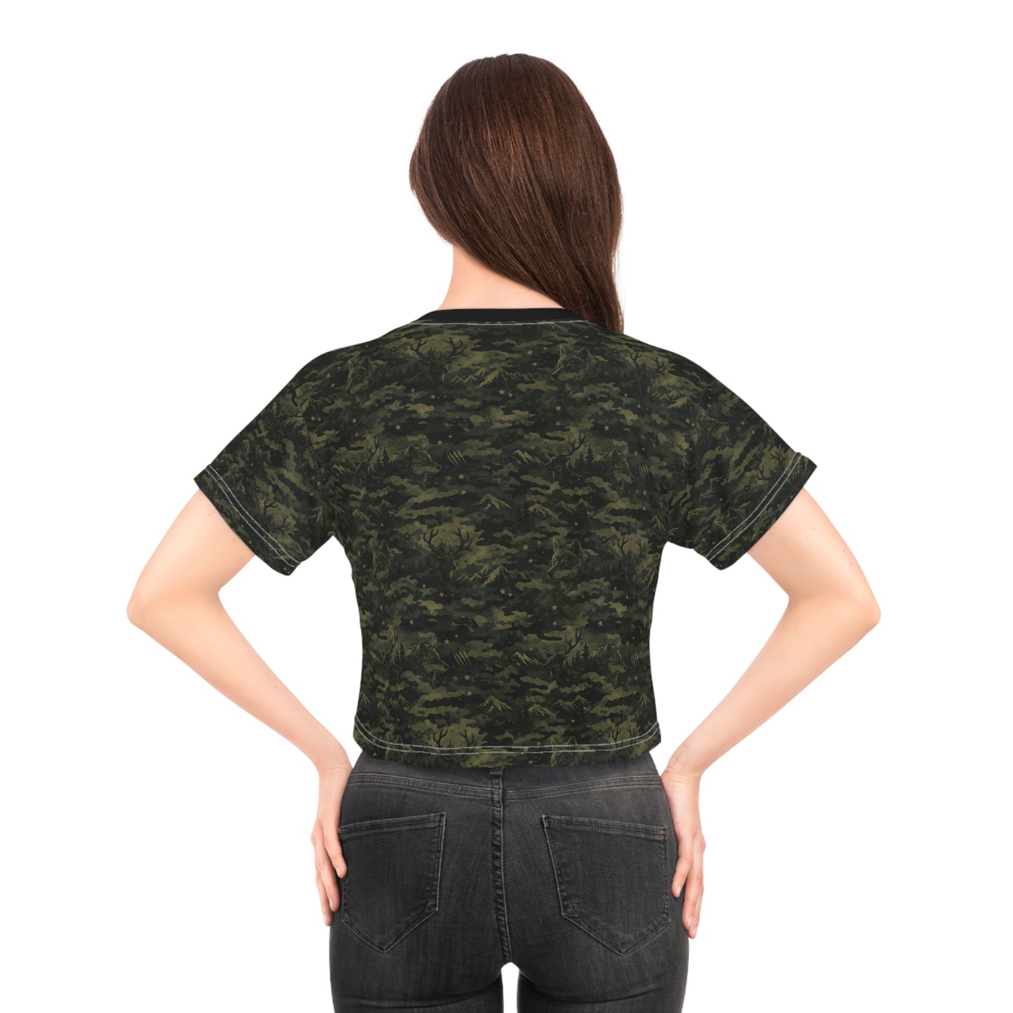 Camo Crop Tee — All-Over Print Military Green Cropped T-Shirt