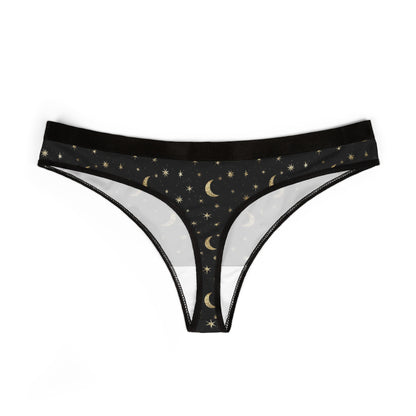 Moon & Stars Women's Thong — Black Celestial Print Intimates
