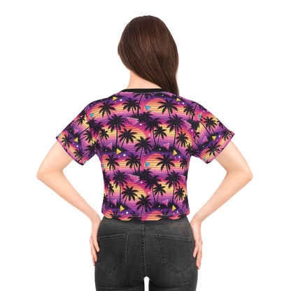 Tropical Sunset Palm Crop Tee — Retro Beach Palm Tree All-Over Print