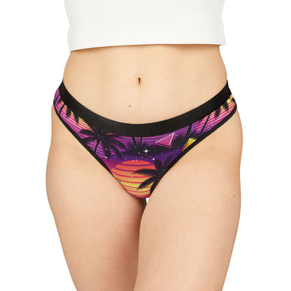 Retro Sunset Palm Thong — Tropical 80s Bikini-Style Underwear