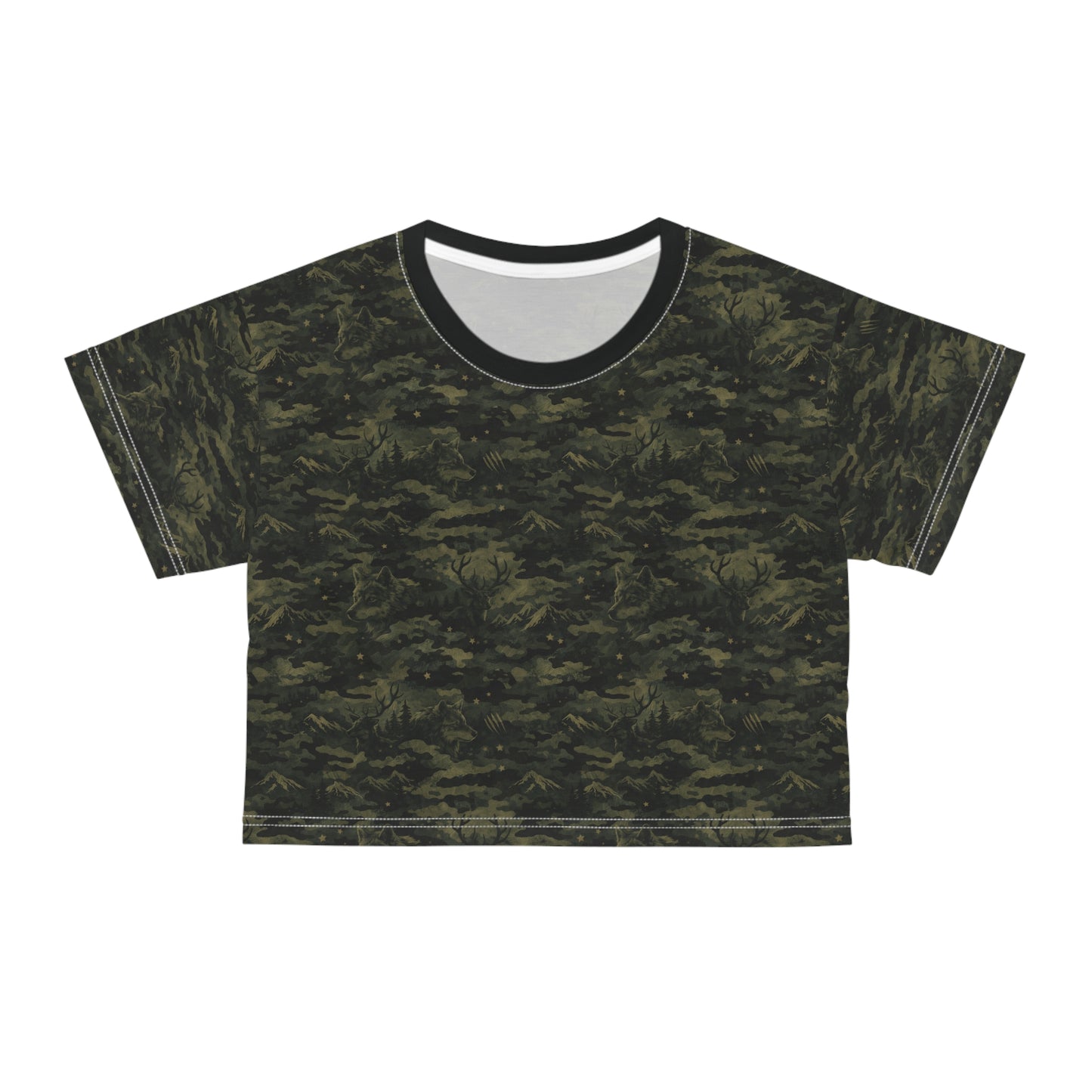 Camo Crop Tee — All-Over Print Military Green Cropped T-Shirt