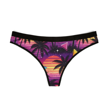 Retro Sunset Palm Thong — Tropical 80s Bikini-Style Underwear