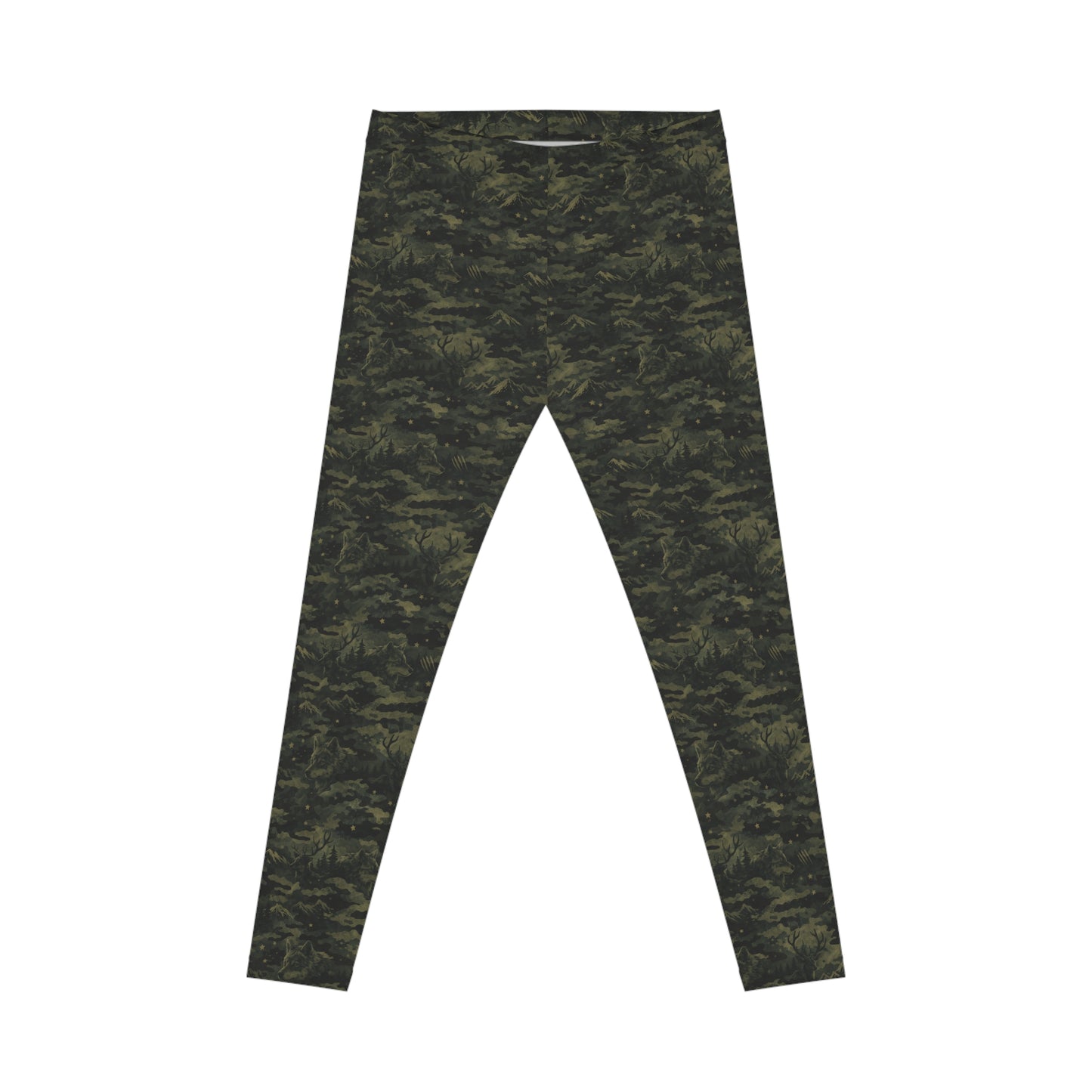 Camo Print Women's Leggings — Olive Green All-Over Pattern