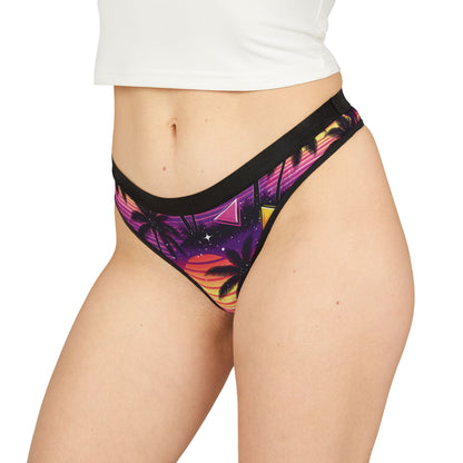 Retro Sunset Palm Thong — Tropical 80s Bikini-Style Underwear