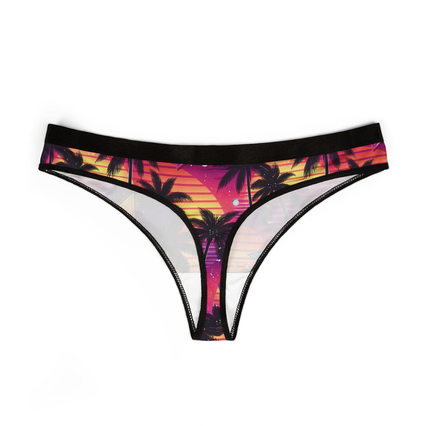 Retro Sunset Palm Thong — Tropical 80s Bikini-Style Underwear
