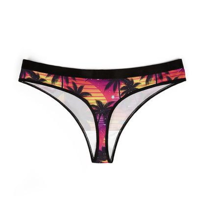 Retro Sunset Palm Thong — Tropical 80s Bikini-Style Underwear