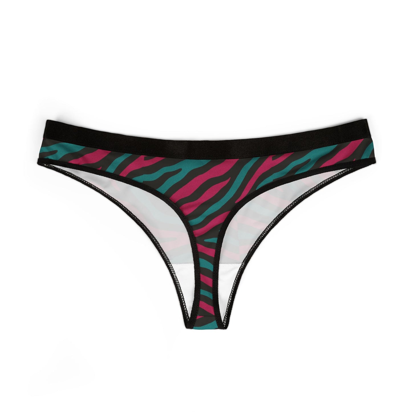 Women's Zebra Stripe Thong — Pink & Teal Animal Print Hipster