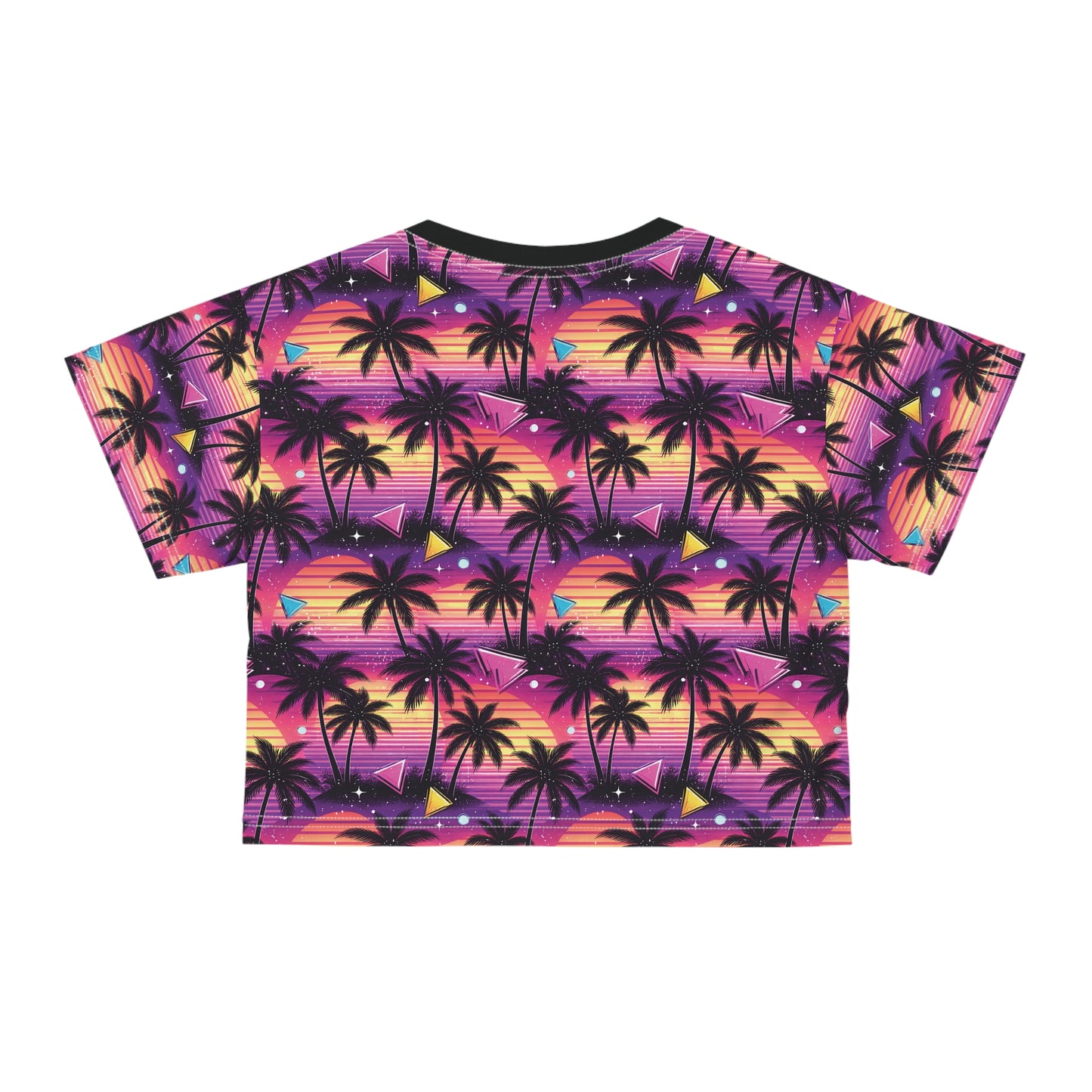 Tropical Sunset Palm Crop Tee — Retro Beach Palm Tree All-Over Print