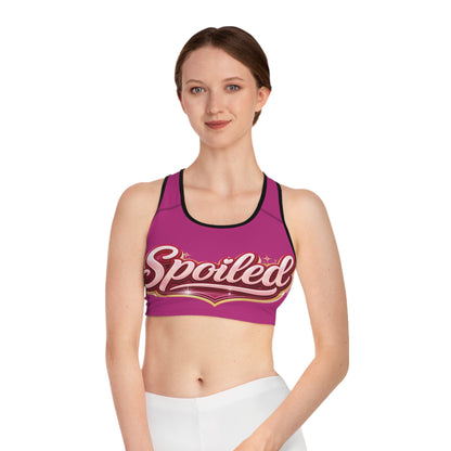 Spoiled Pink Sports Bra — Cute Glitter Script Activewear