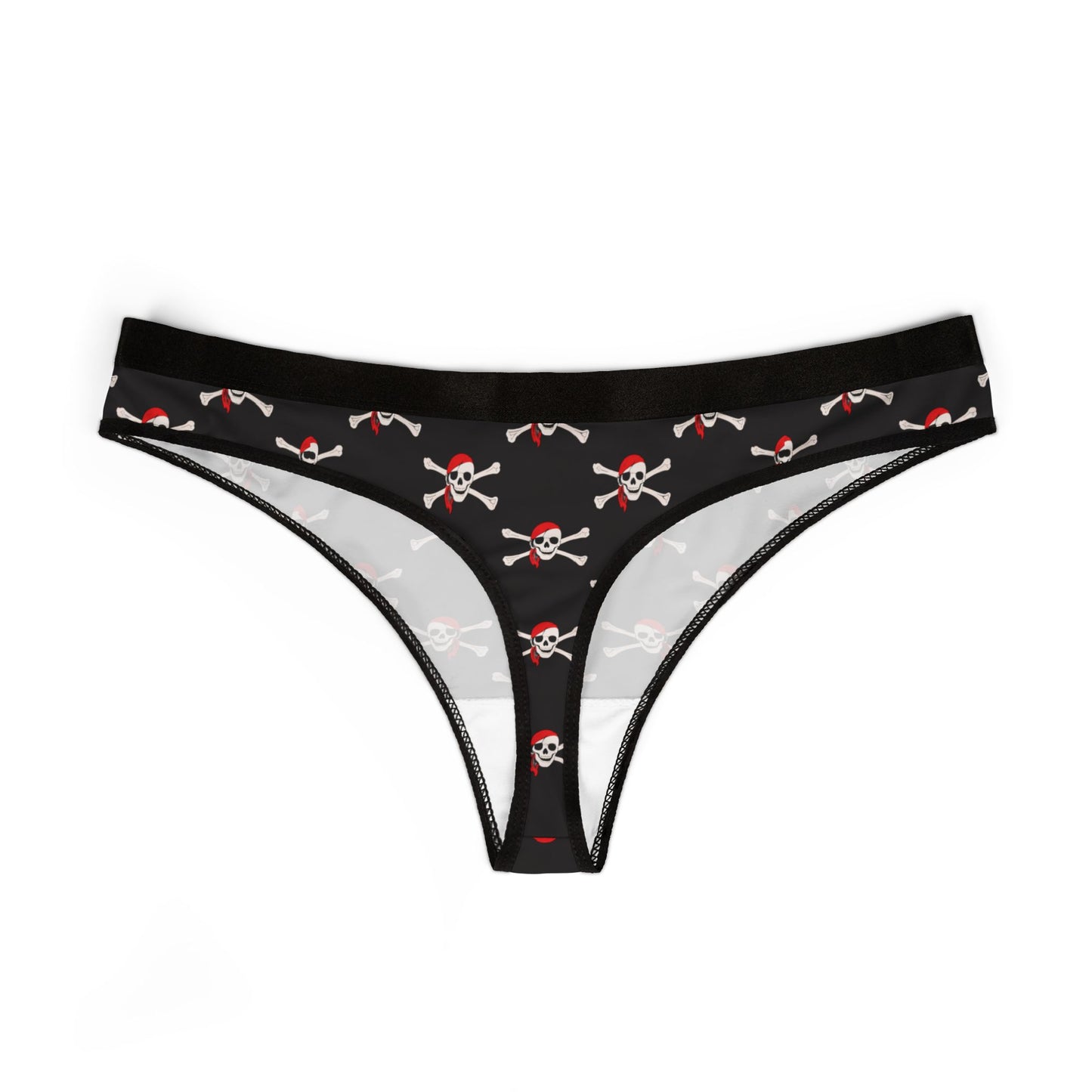 Pirate Skull Print Women's Thong — Black Skull & Crossbones Panty
