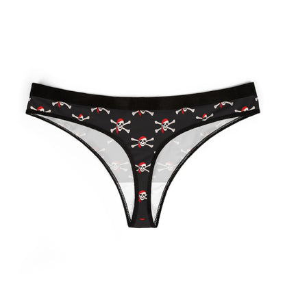 Pirate Skull Print Women's Thong — Black Skull & Crossbones Panty