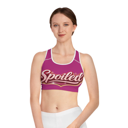 Spoiled Pink Sports Bra — Cute Glitter Script Activewear