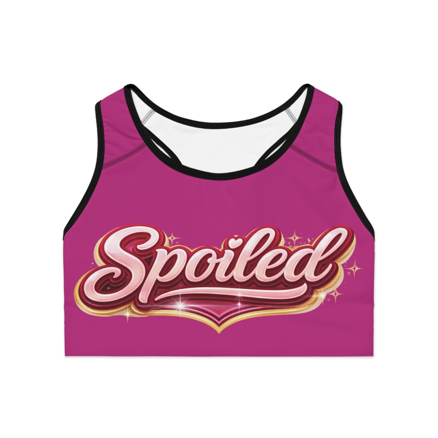Spoiled Pink Sports Bra — Cute Glitter Script Activewear