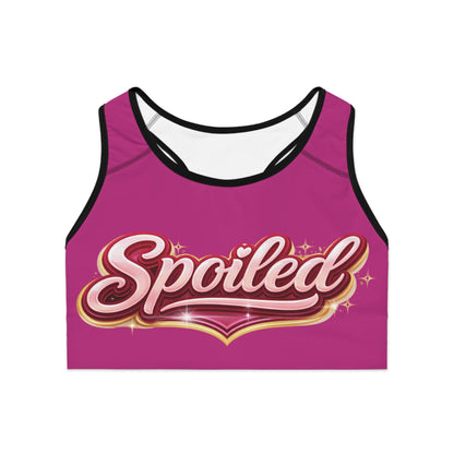 Spoiled Pink Sports Bra — Cute Glitter Script Activewear