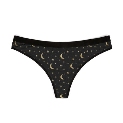 Moon & Stars Women's Thong — Black Celestial Print Intimates