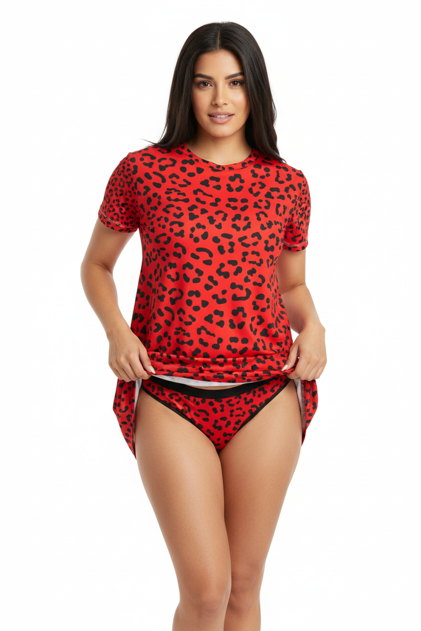 Red Leopard Print Dress and Thong Set