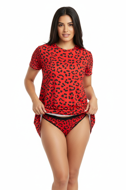 Red Leopard Print Dress and Thong Set