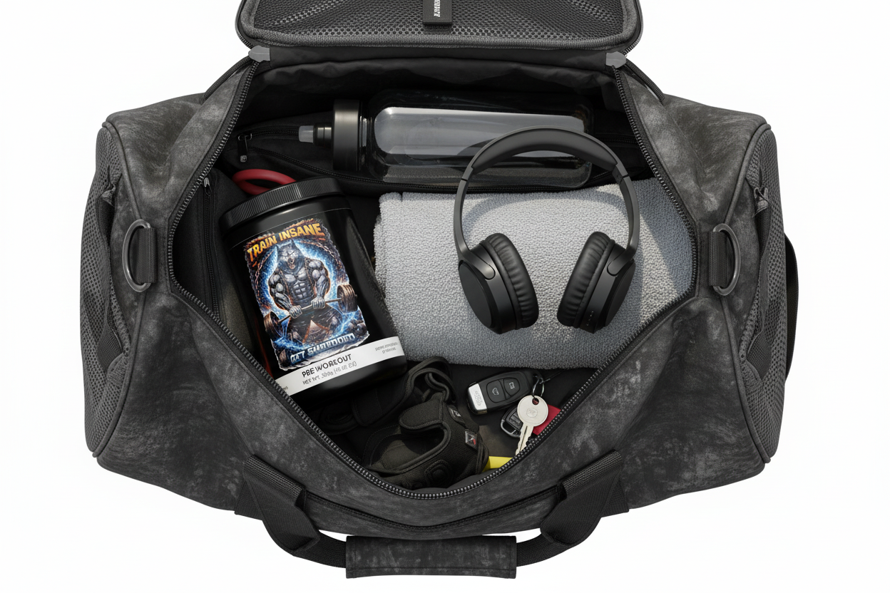 Train Insane Pre-Workout Inside Gym Bag
