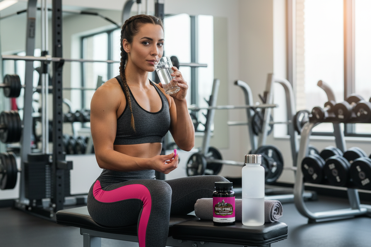 Woman Taking Pink Passion Ignite at Gym